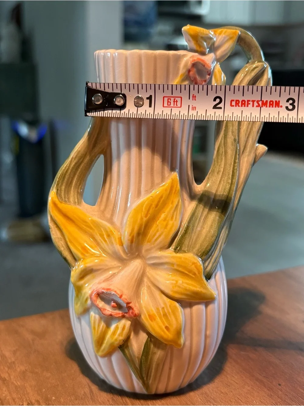 Vintage 1970s Fitz & Floyd Japan Daffodil Flower Vase Ceramic Applied Floral FF